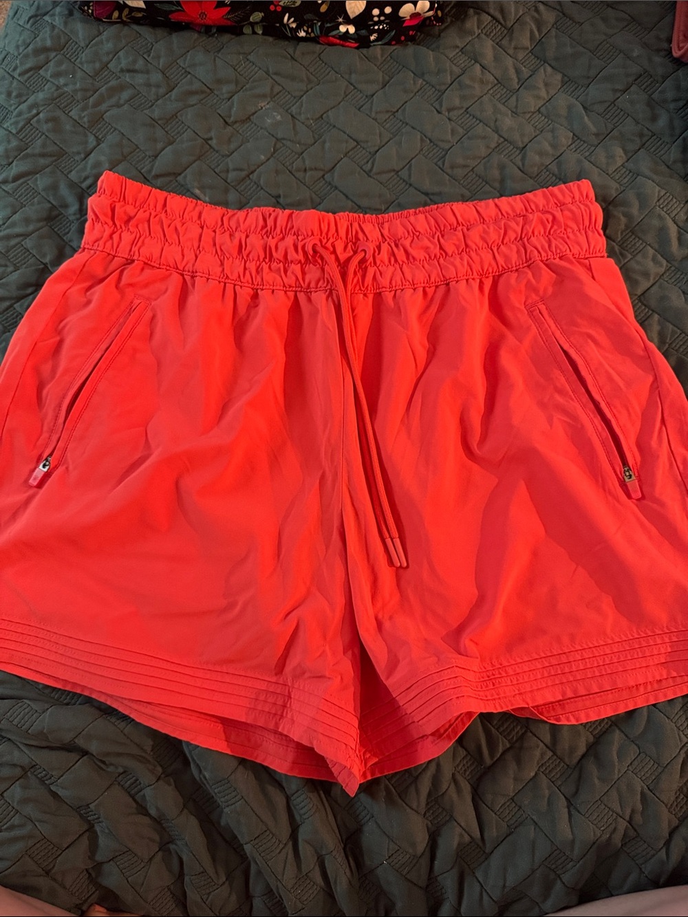 Athleta Coral-Red Drawstring Athletic Shorts
